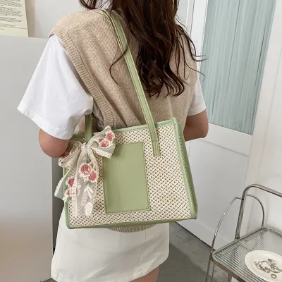 Elegant Floral Lace Woven Tote Bag